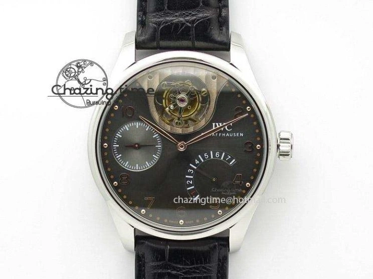 MIROTIME 0209 Portuguese Tourbillon IW504602 RG ZF Best Edition White Dial on Brown Leather Strap Stretchable 7178